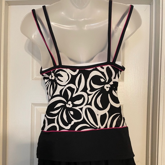 Jamaica Bay Black White Aqua Tankini Swim Top Size 10 - Picture 4 of 6